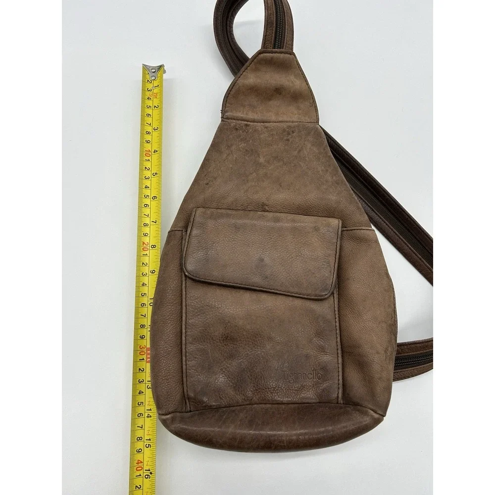 Vintage Tignanello Brown Leather Sling Bag Convertible Backpack Y2K Teardrop